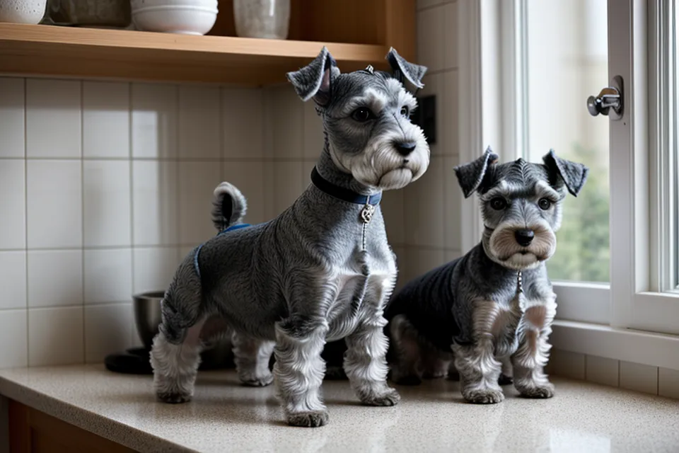 Schnauzer miniatura con chaleco de costura canina casera para abrigarse en invierno
