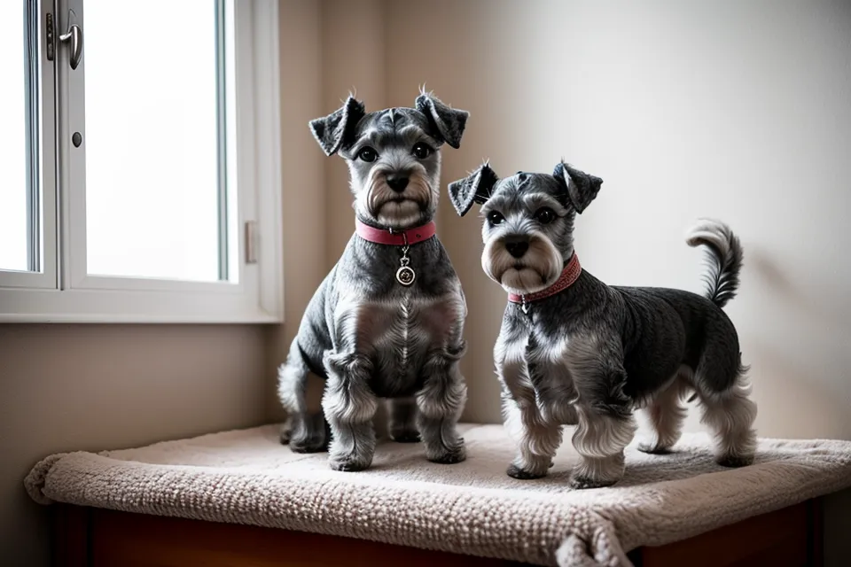 Patrón de chaleco de costura canina cortado en tela polar azul para un schnauzer miniatura