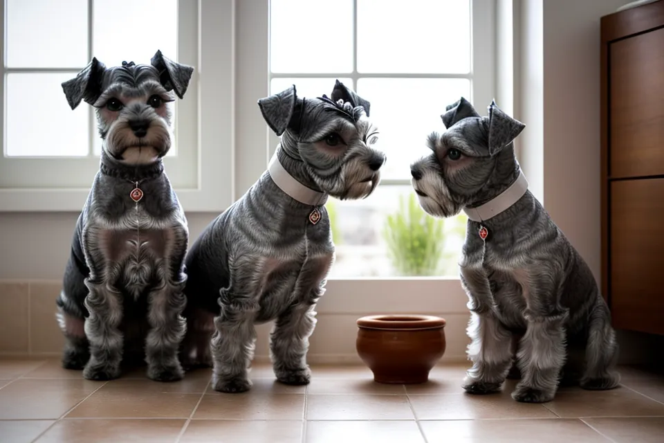 Dos chalecos de costura canina en tela polar listos para el paseo invernal de los schnauzers