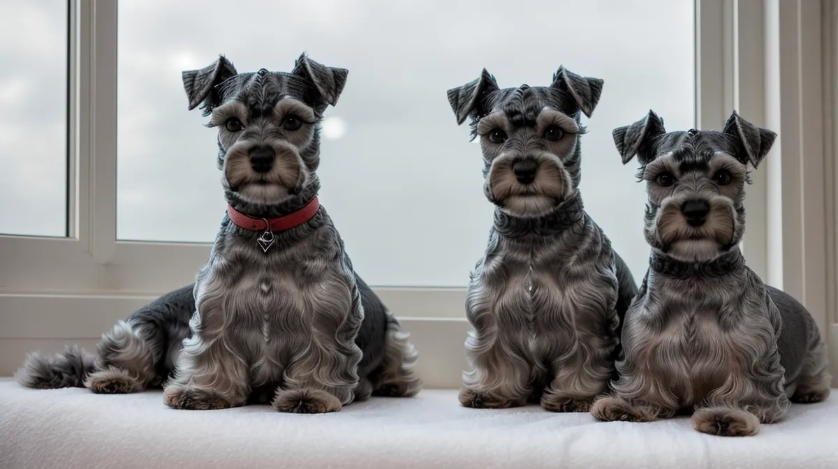 Cómo cortar el pelo de la cara a un schnauzer miniatura en casa: tijera de punta roma perfilando la ceja en tejadillo