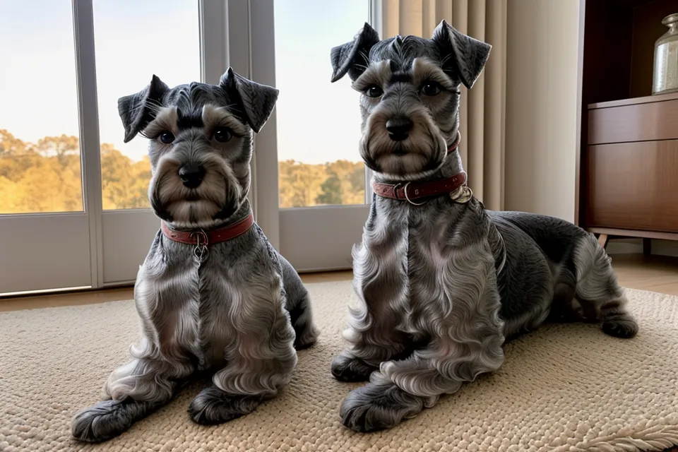 Higo y Almendra, dos schnauzers miniatura, con el corte de cara recién terminado