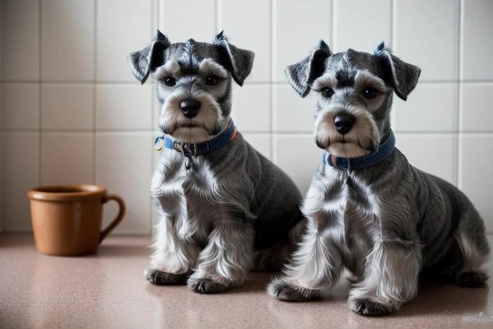 Corte de pelo en las patas de un schnauzer miniatura, ejemplo de peluquería canina casera