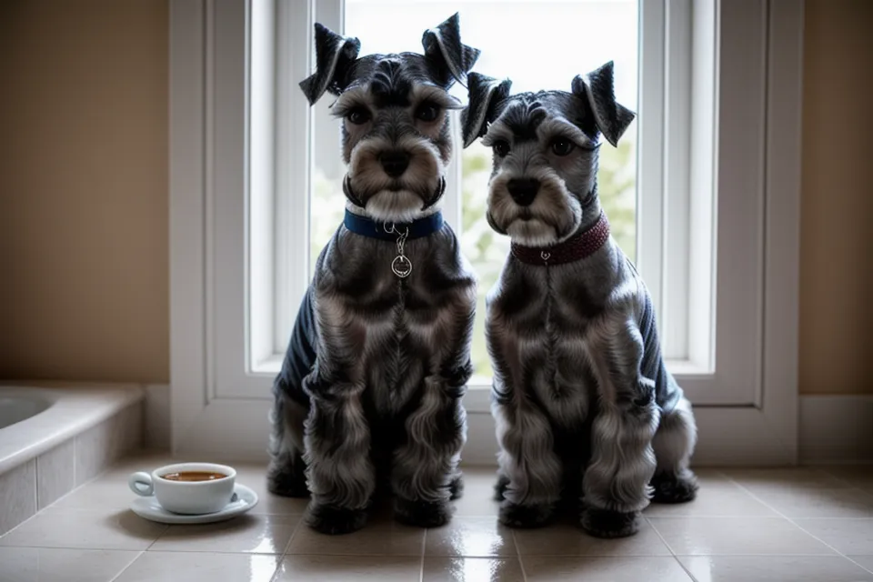 Primer plano del corvejón de un schnauzer miniatura antes de igualar el pelo de la pata
