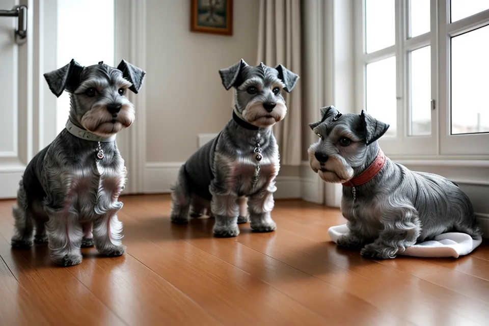 Dos schnauzers miniatura con sus chalecos de tela polar recién cosidos a mano en casa