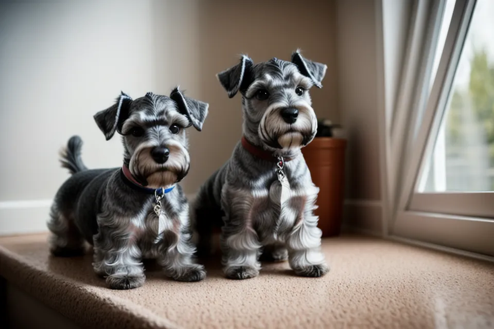 Carda de púas largas de 20 mm junto a la pata cepillada de un schnauzer miniatura durante el cepillado canino