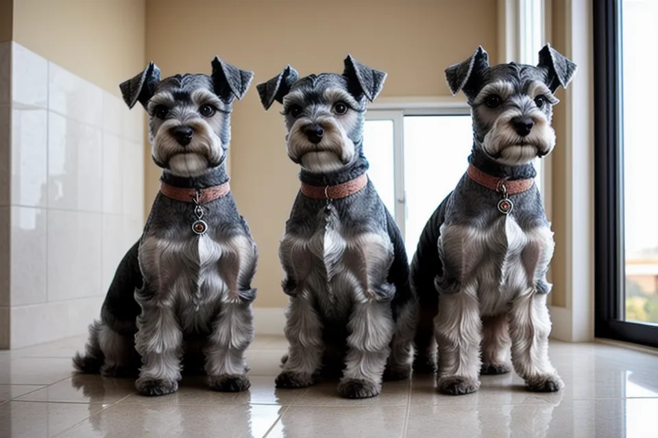 Mano comprobando la temperatura del agua templada antes del baño de higiene en casa del schnauzer
