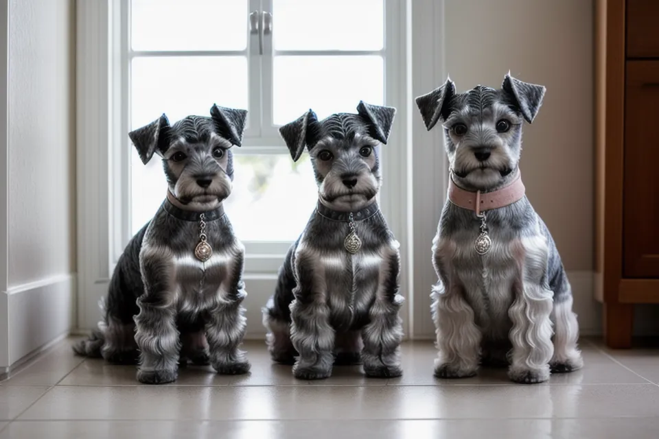 Barba mojada de un schnauzer miniatura recién bañado, clave en la higiene canina para evitar el olor a perro mojado.