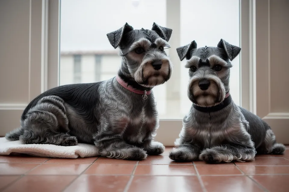 Cinta métrica rodeando el contorno de pecho de un schnauzer miniatura para tomar medidas del chaleco