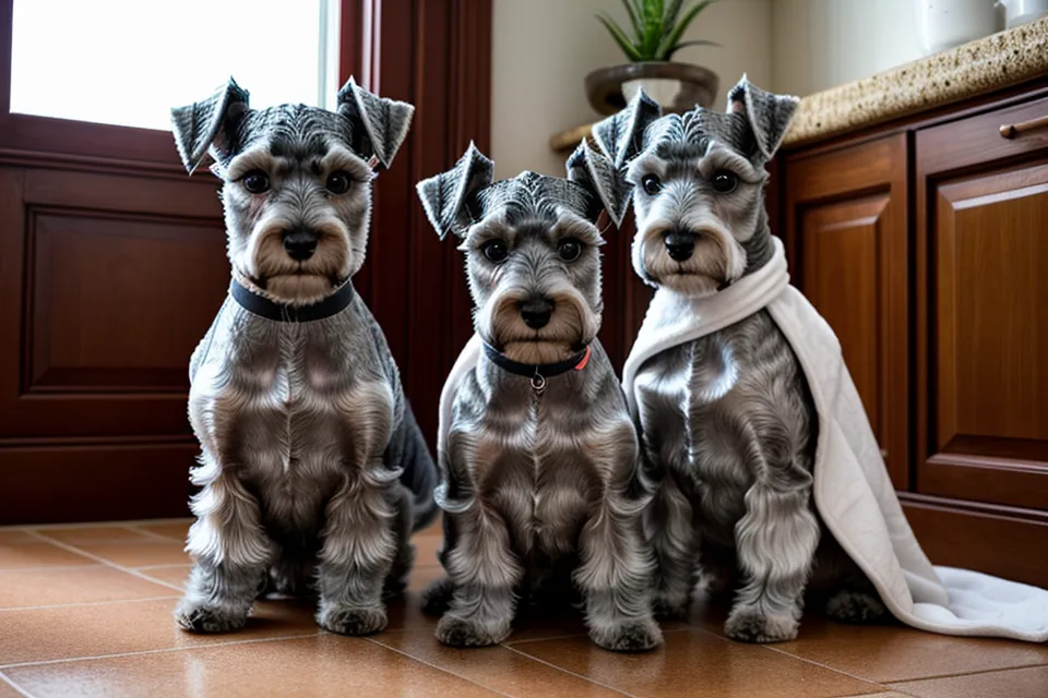 Impermeable casero para schnauzer miniatura cosido a máquina en un piso de Sevilla