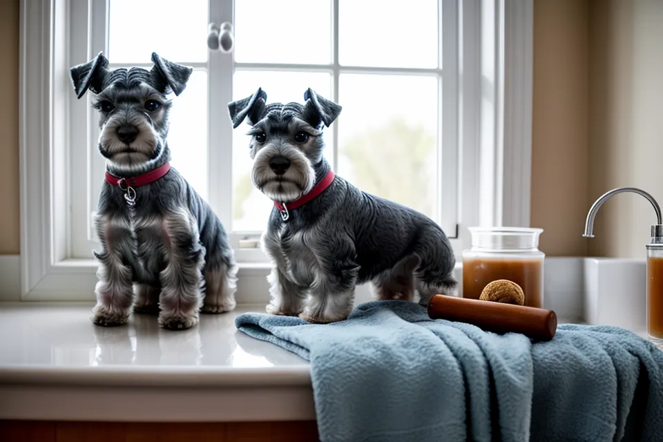 Costura de un impermeable para perros sobre tela azul resistente al agua