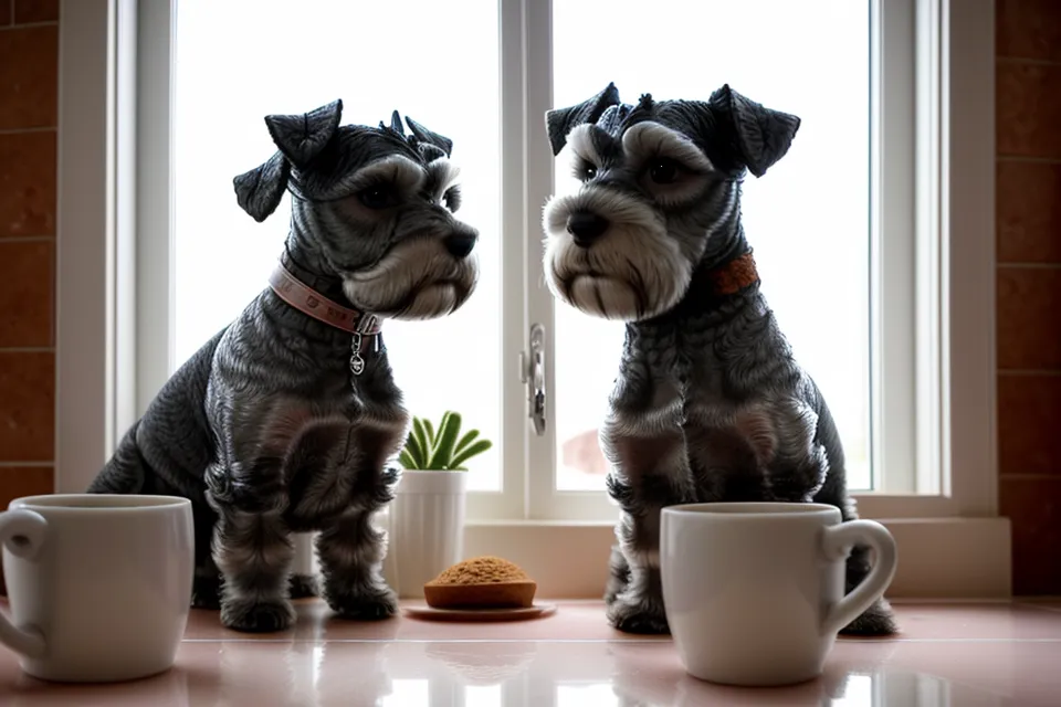 Mini schnauzer probándose un chaleco DIY de forro polar cosido a partir de un patrón casero