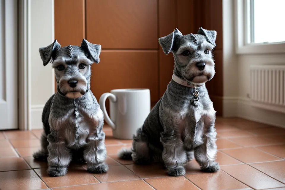 Alfombra del salón limpia de pelo con los dos schnauzers Higo y Almendra descansando