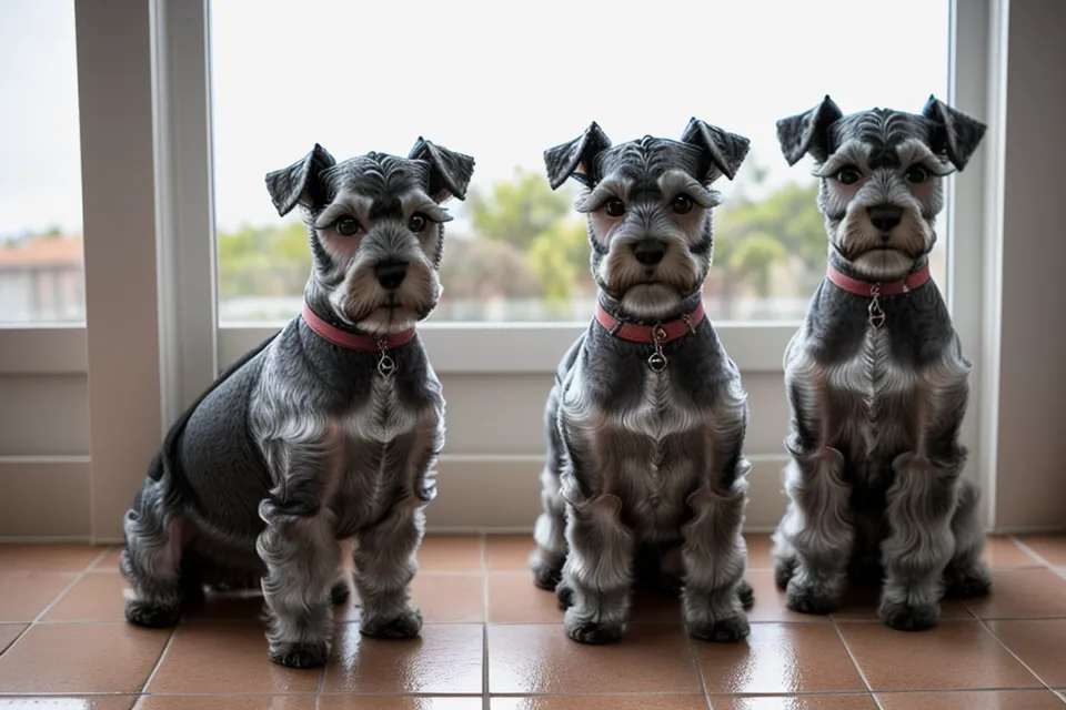 Midiendo el contorno de pecho de un schnauzer miniatura con margen de holgura para costura de perros