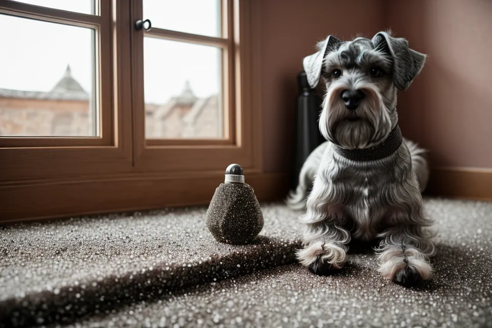 Schnauzer miniatura con jersey de lana casero, parte de los cuidados tras pelar la barriga