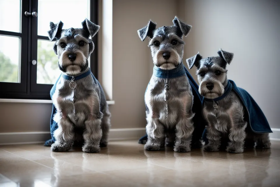 Schnauzer miniatura junto a un tarro de premios caseros para perros, proyecto DIY de repostería canina