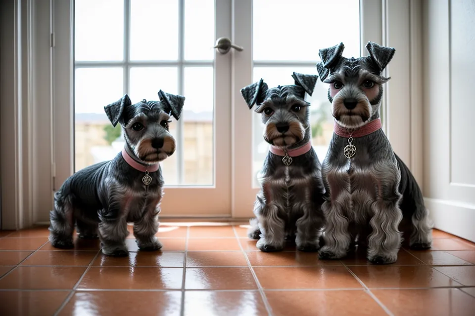Schnauzer miniatura relajado y limpio después del recorte seguro de pelo en la peluquería casera
