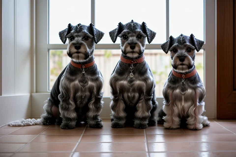 Schnauzer miniatura con el pelo encrespado tras un secado canino demasiado rápido y caliente
