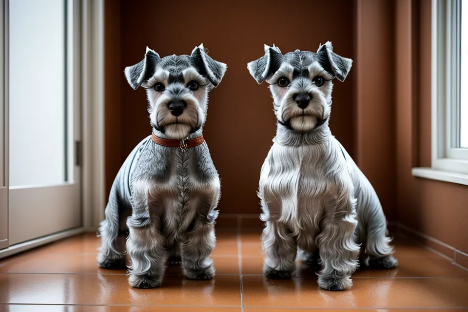 Comprobando la raíz del pelo del schnauzer miniatura para dejarla con un toque de humedad tras el secado en casa