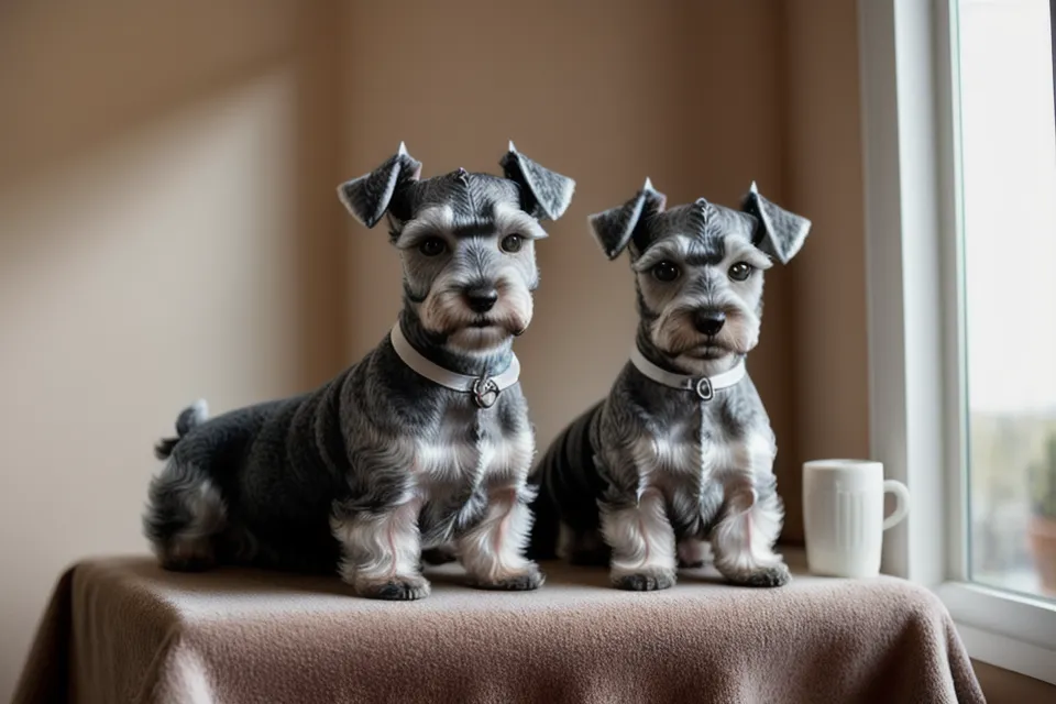 Secado canino con toalla de microfibra en las patas de un schnauzer miniatura recién bañado