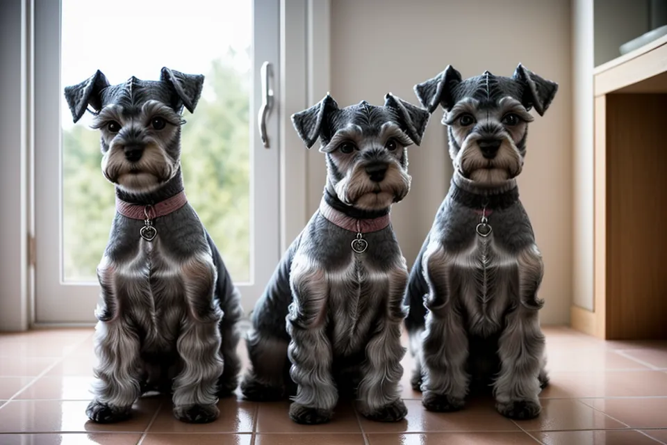 Nudo de pelo tipo fieltro detrás de la oreja de un schnauzer miniatura antes de deshacerlo con el peine