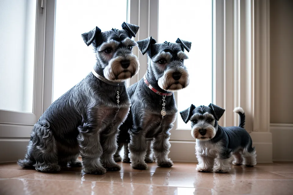 Oreja de schnauzer miniatura sin nudos ni trasquilones después del mantenimiento con peine y maicena