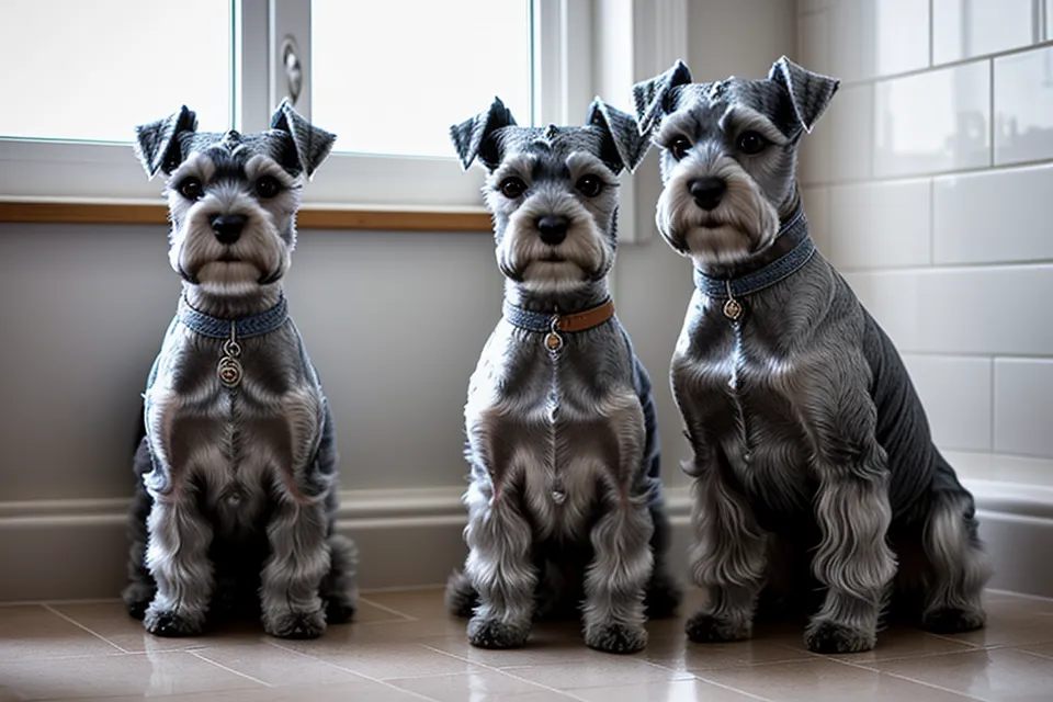 Midiendo el contorno del pecho de un schnauzer miniatura con cinta de costura para un patrón de ropa a medida