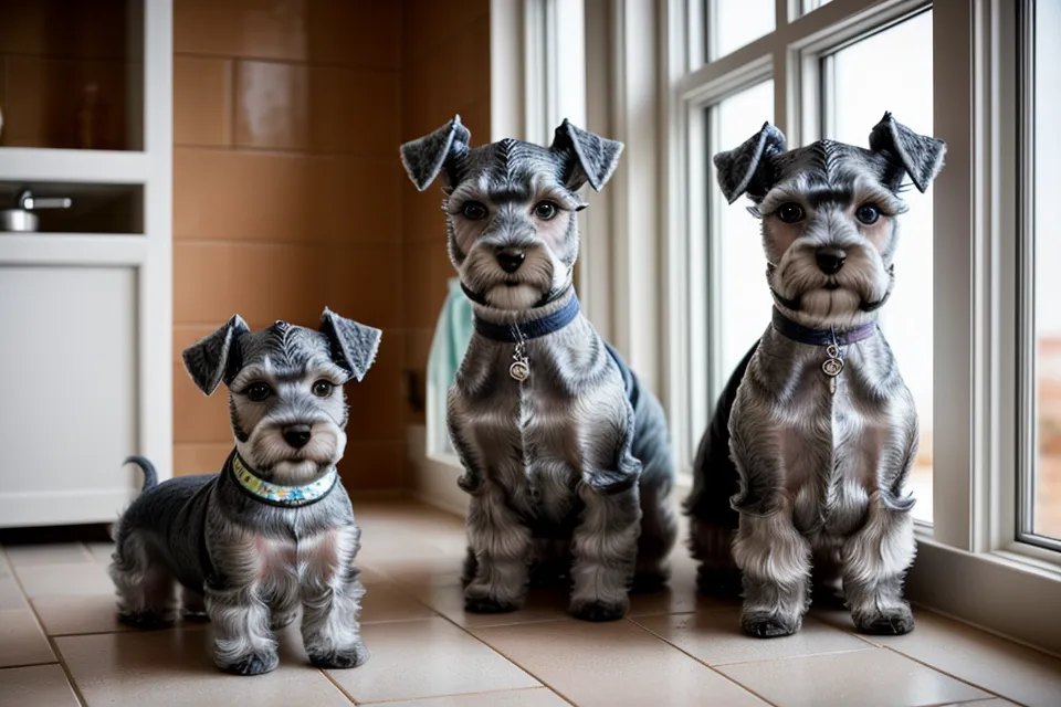 Schnauzer mini con un jersey casero de manga reciclada mal ajustado, primer intento de patrón