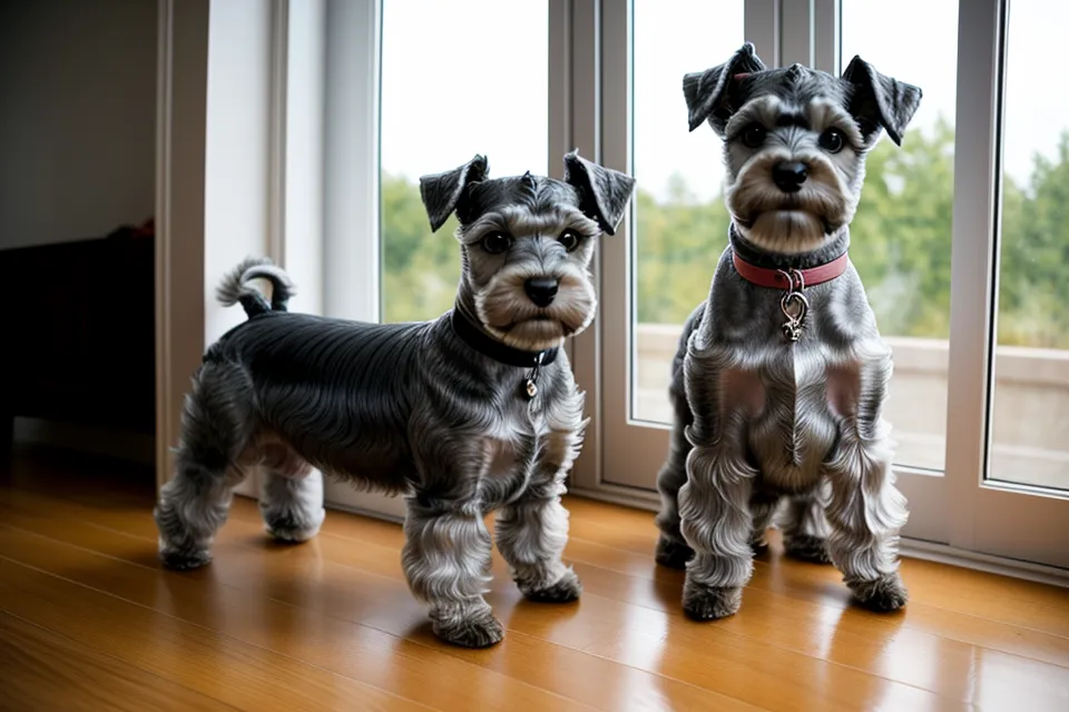 Patrón de arnés en forma de Y con apertura de unos 120 grados para un schnauzer miniatura