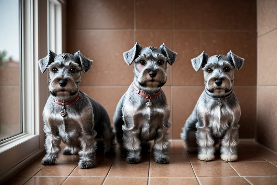 Primer plano del pelo interno en la oreja de un schnauzer miniatura antes de la limpieza