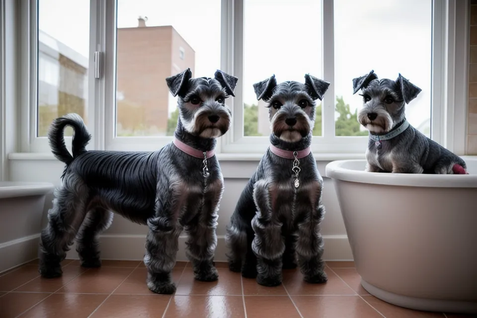 Costura para perros: midiendo el pecho de un schnauzer miniatura antes de cortar la tela del pijama