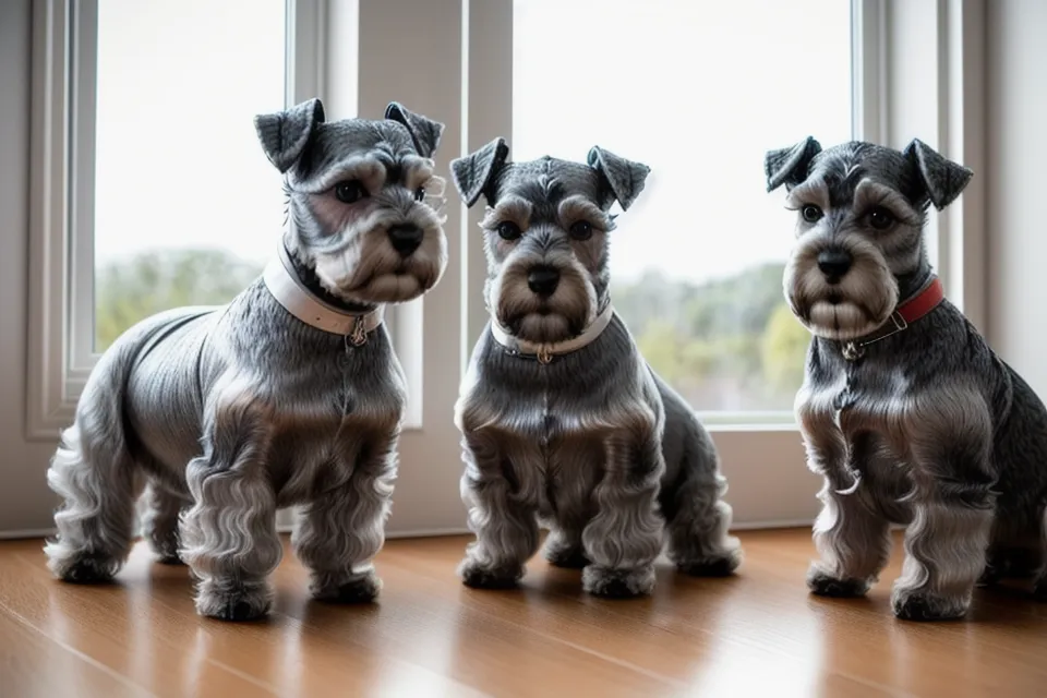 Dos schnauzers miniatura dormidos con su pijama de tela polar cosido a mano