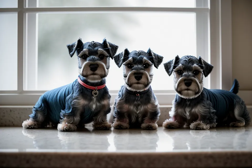 Costura de ropa para perros: manualidad de ropa canina casera con dos schnauzer miniatura en el salón