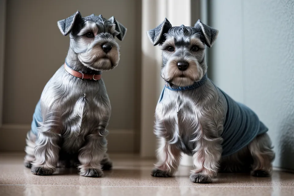 Mano tomando medidas a un schnauzer miniatura con cinta métrica para coser ropa canina casera a medida