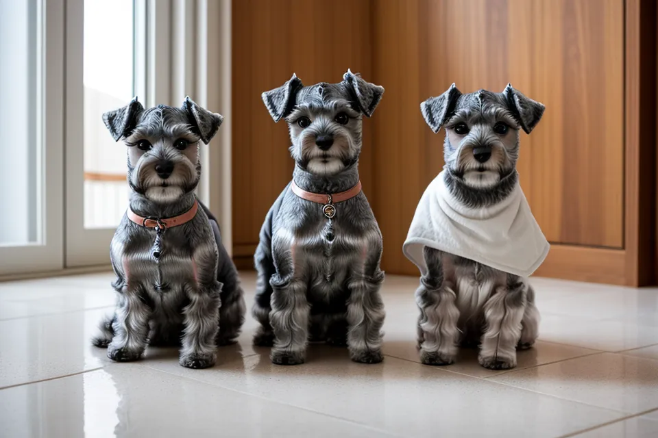 Higo, schnauzer miniatura, con un escalón visible en el lomo tras el primer corte con maquinilla