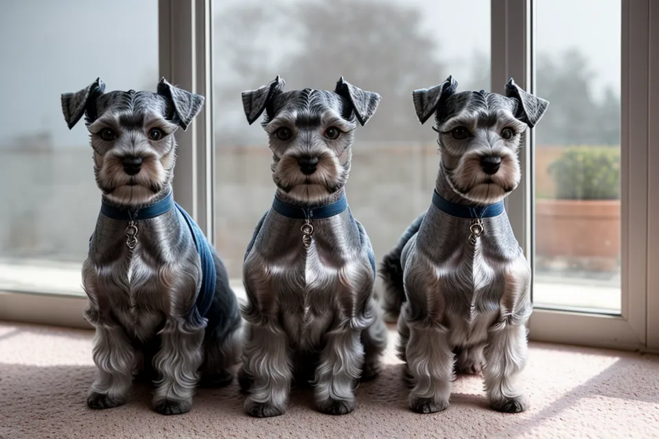 Higo y Almendra, schnauzers miniatura, durmiendo la siesta tras la sesión de peluquería canina casera del sábado