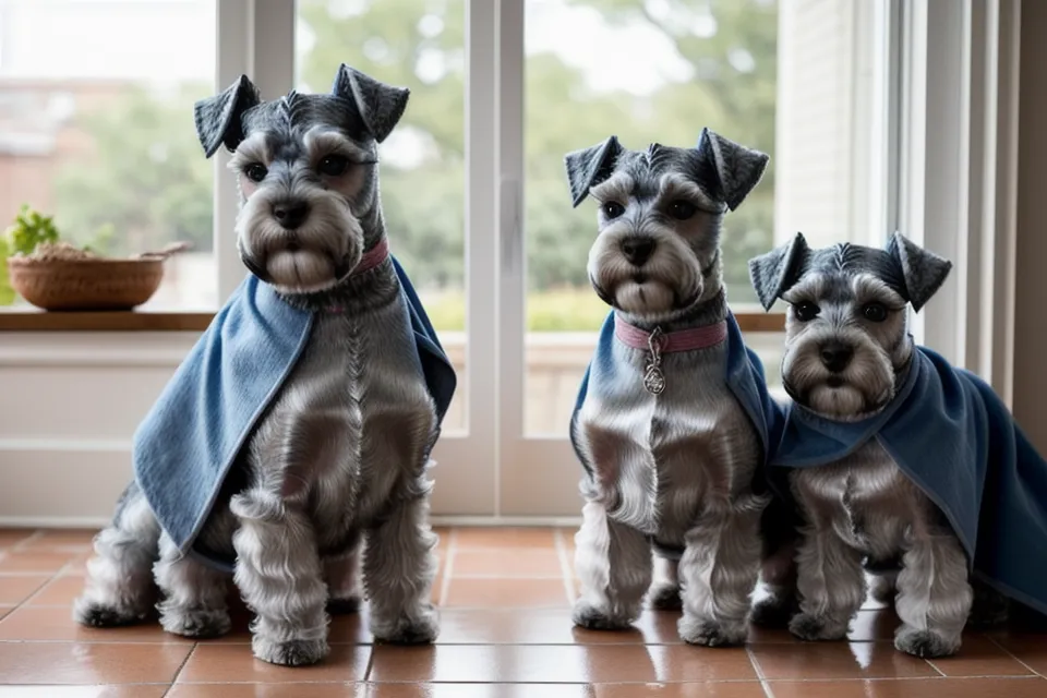 Restos de pelo y un lazo rojo navideño sobre la alfombra del baño tras una sesión de estética navideña para perros