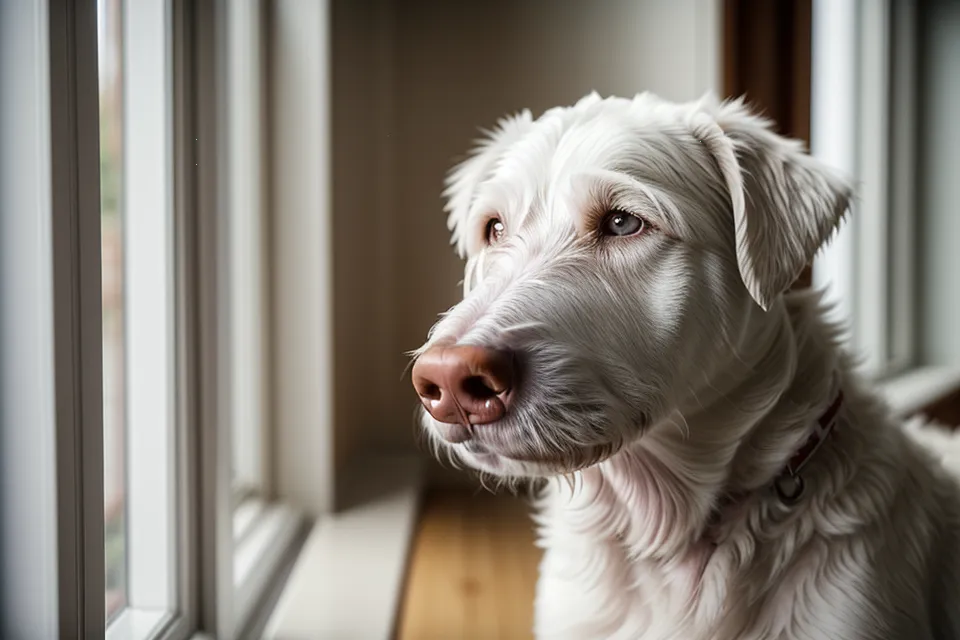 primer plano de manchas de porfirina en el lagrimal de un perro blanco antes de la limpieza casera