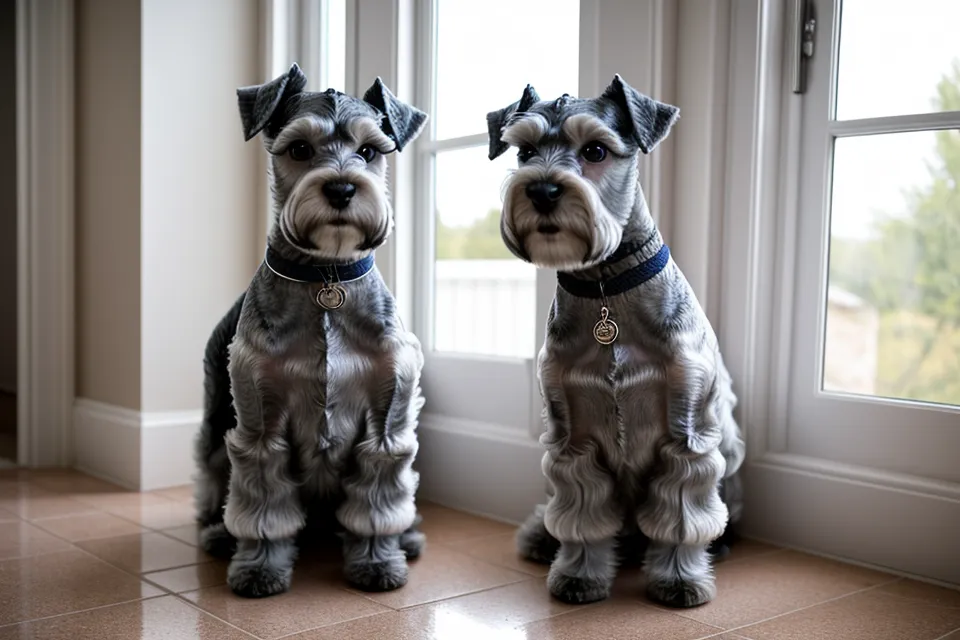 Comprobando la temperatura del agua antes de lavar la barba de un schnauzer miniatura