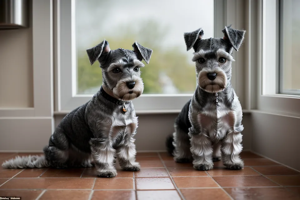Mano sujetando un rastrillo de deslanar en ángulo de 45 grados sobre el pelo duro del schnauzer